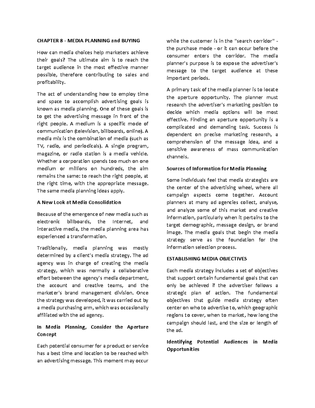 Chapter 8 Media Planning and Buying CHAPTER 8 MEDIA PLANNING and