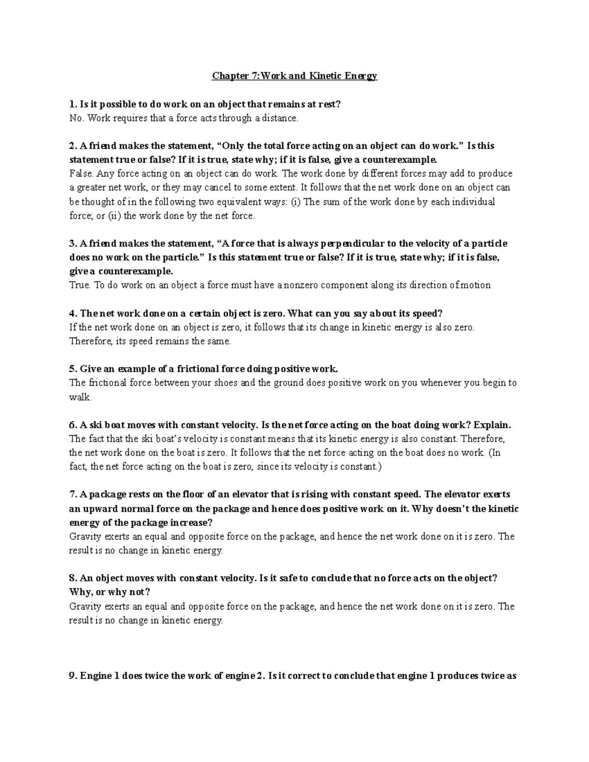 Chapt 7 - dumberry - Chapter 7:Work and Kinetic Energy Is it possible ...