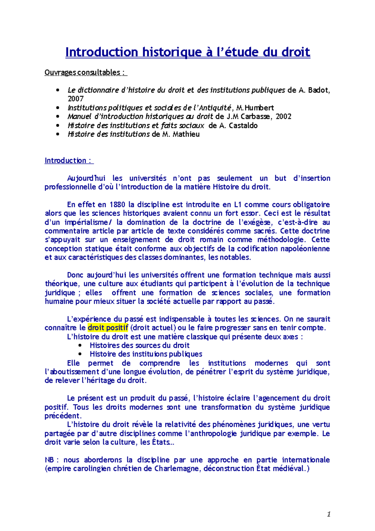 Introduction Historique Au Droit L1 Fiches Pdf Introduction historique à l'étude du droit-S1 - Introduction historique à  l'étude du droit Ouvrages - Studocu