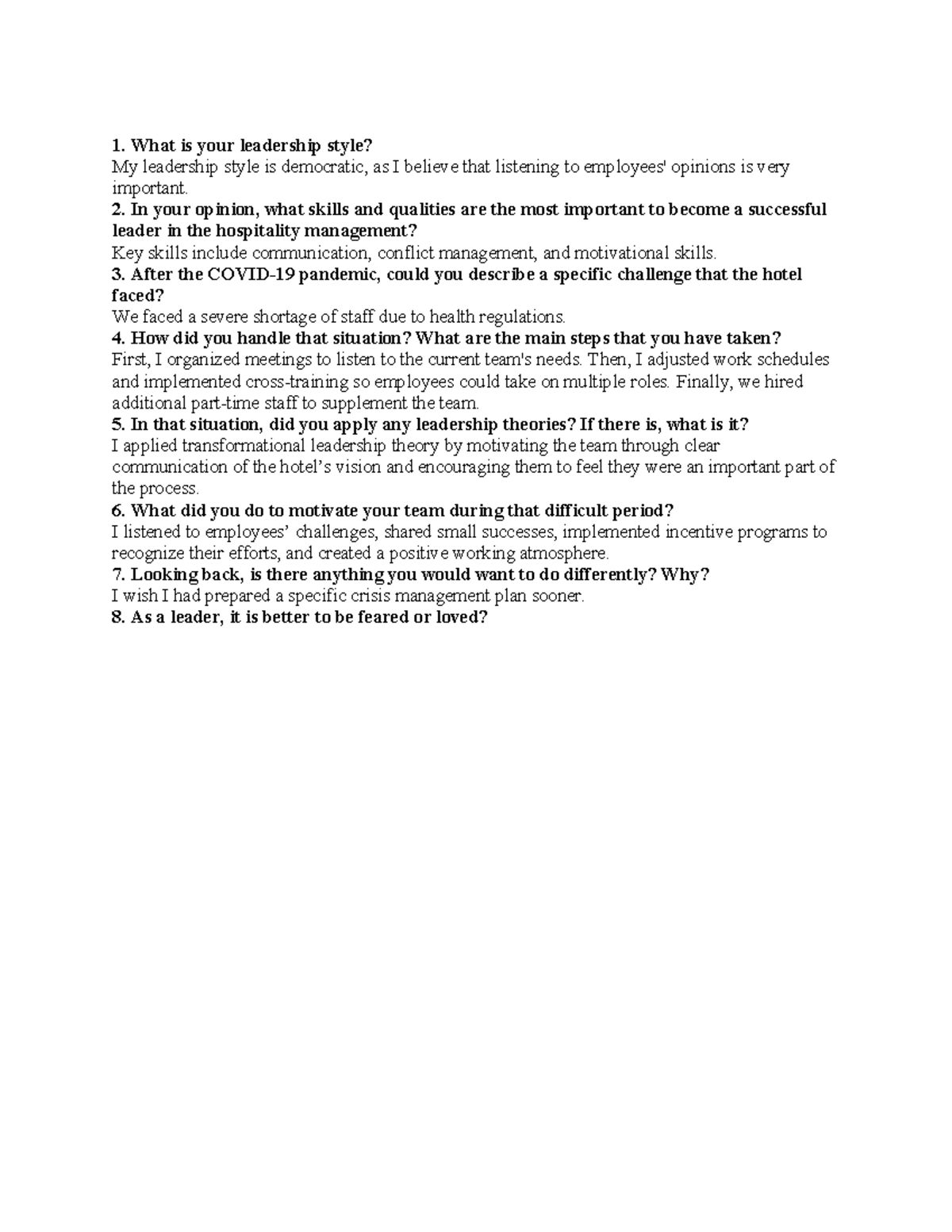 Interview questions - What is your leadership style? My leadership ...