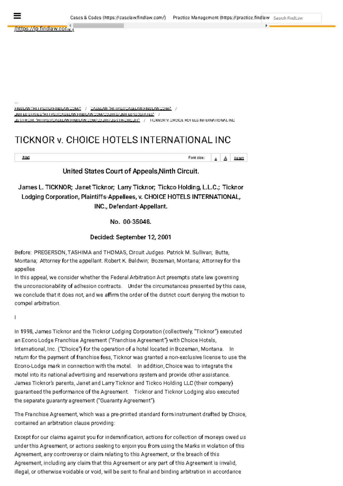 Ticknor V. Choice Hotels International INC Find Law - (https://lp.ndlaw ...