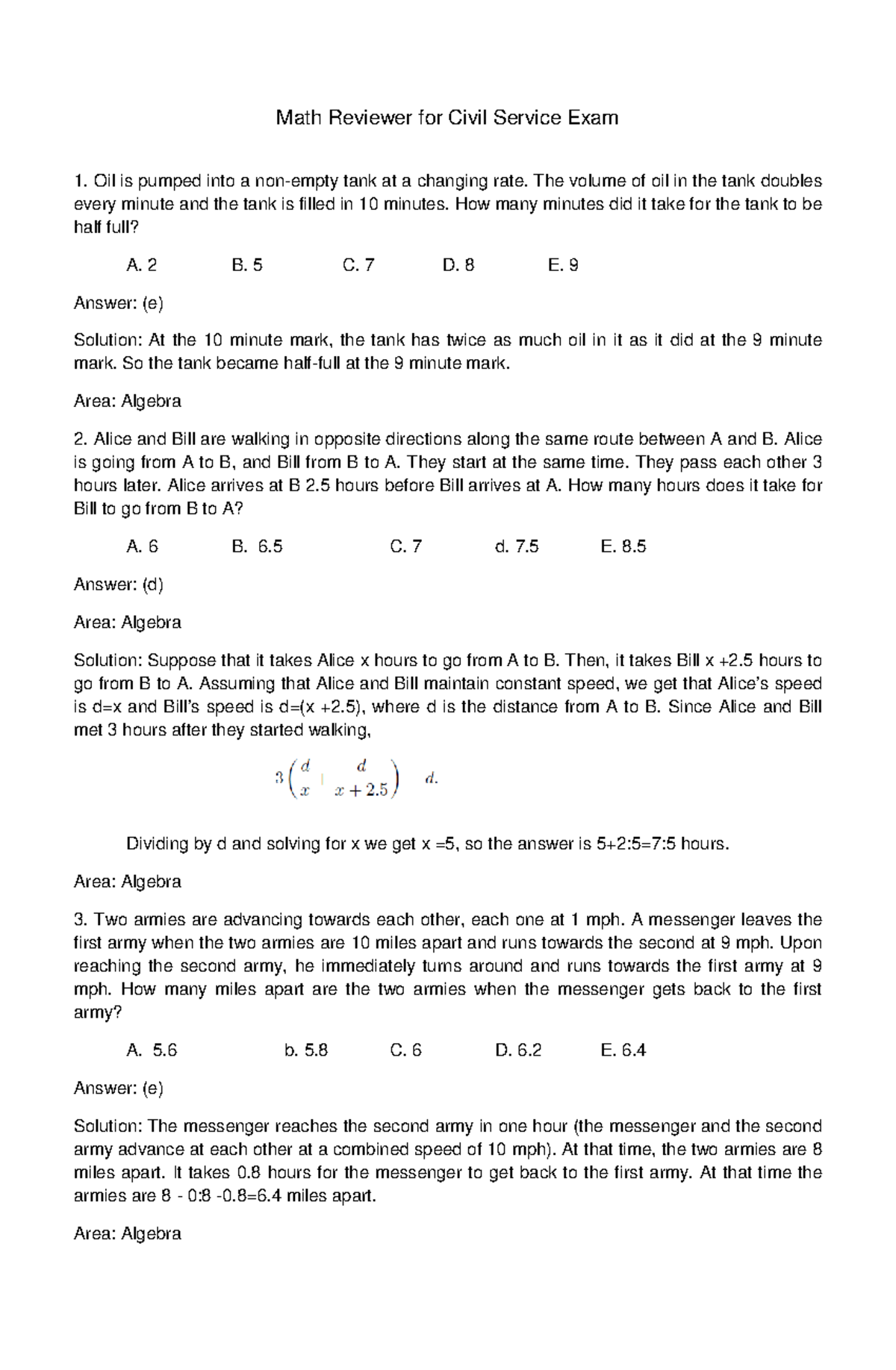 Math Reviewer for Civil Service Exam - The volume of oil in the tank ...