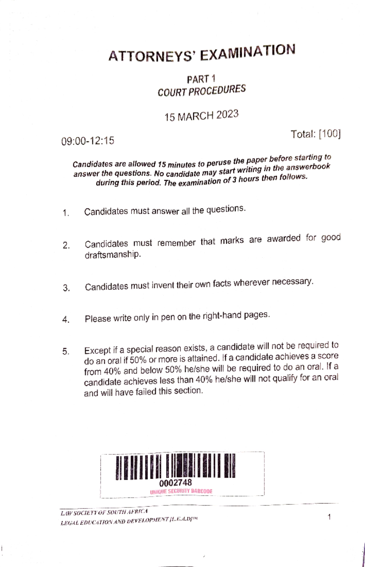 March 2023 Q Practice notes ATTORNEYS' EXAMINATION PART 1 COURT PROCEDURES 15