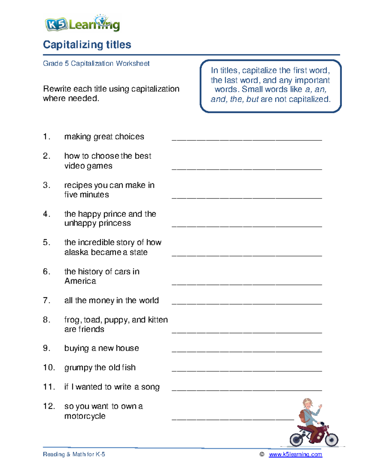 Grade 5 Capitalize Titles B - Capitalizing Titles Grade 5 ...