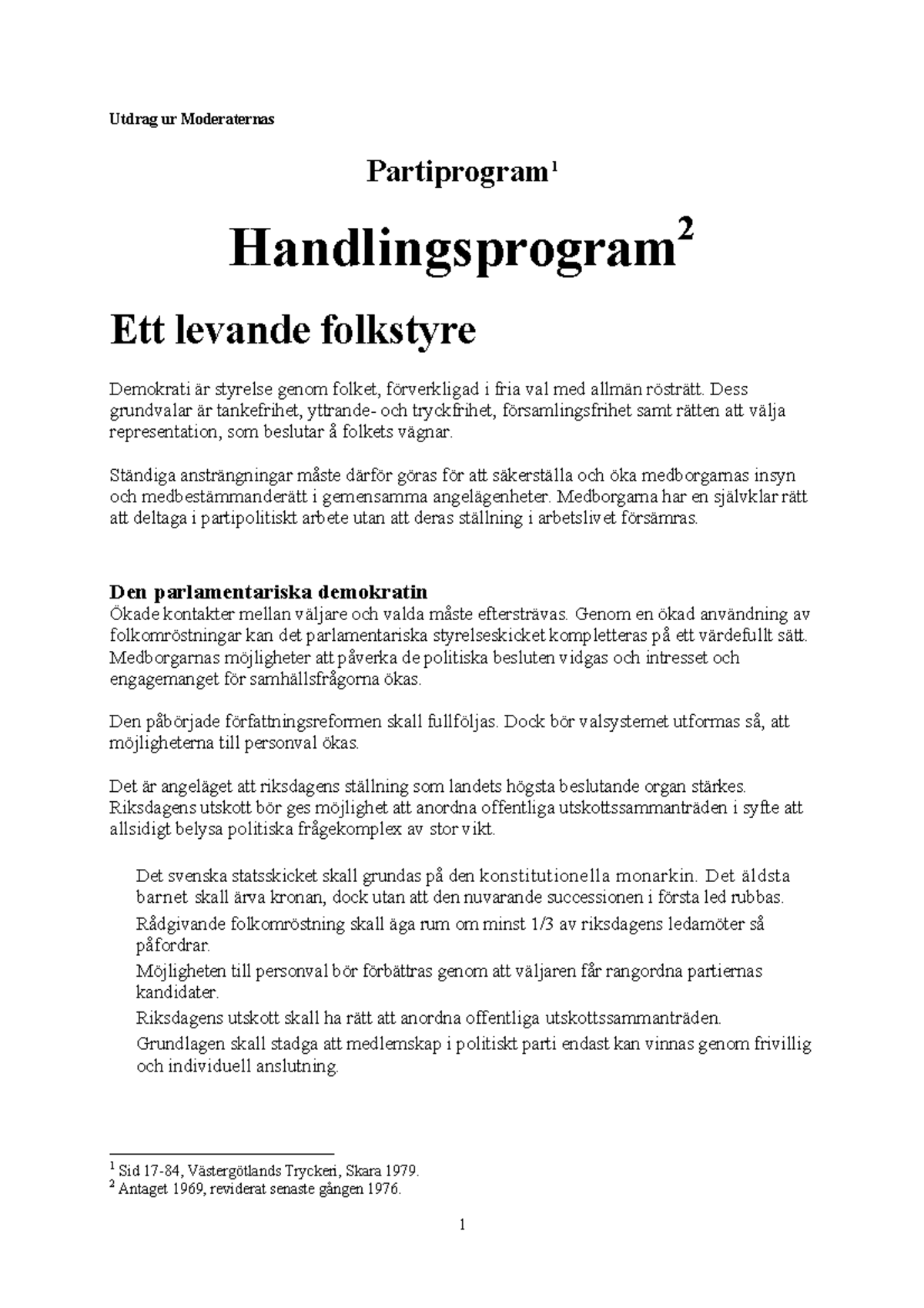 Moderaternas handlingsprogram 1969 - Utdrag ur Moderaternas ...