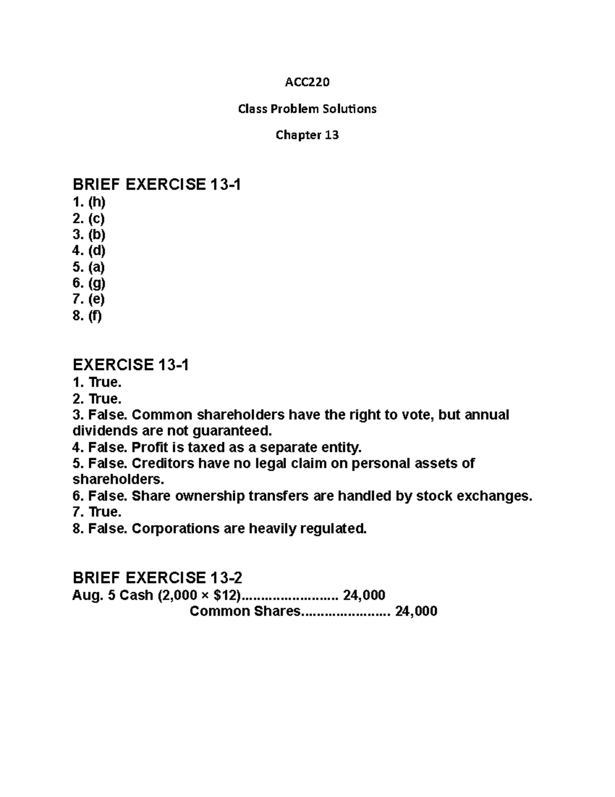 Chapter 13 - Student Solutions - ACC Class Problem Solutions Chapter 13 ...