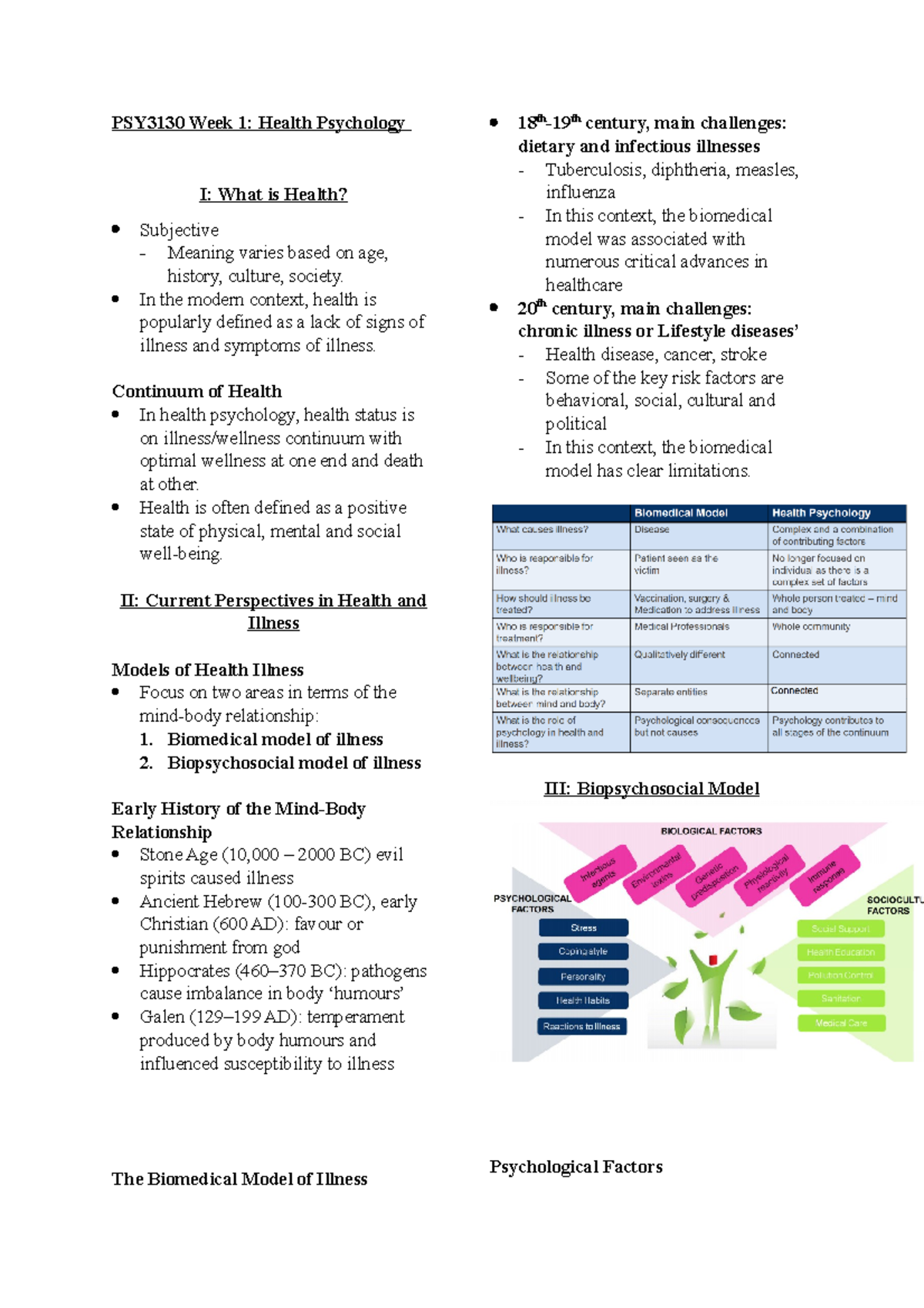 PSY3130 Week 1 - Lecture Notes 1 - PSY3130 Week 1: Health Psychology I ...