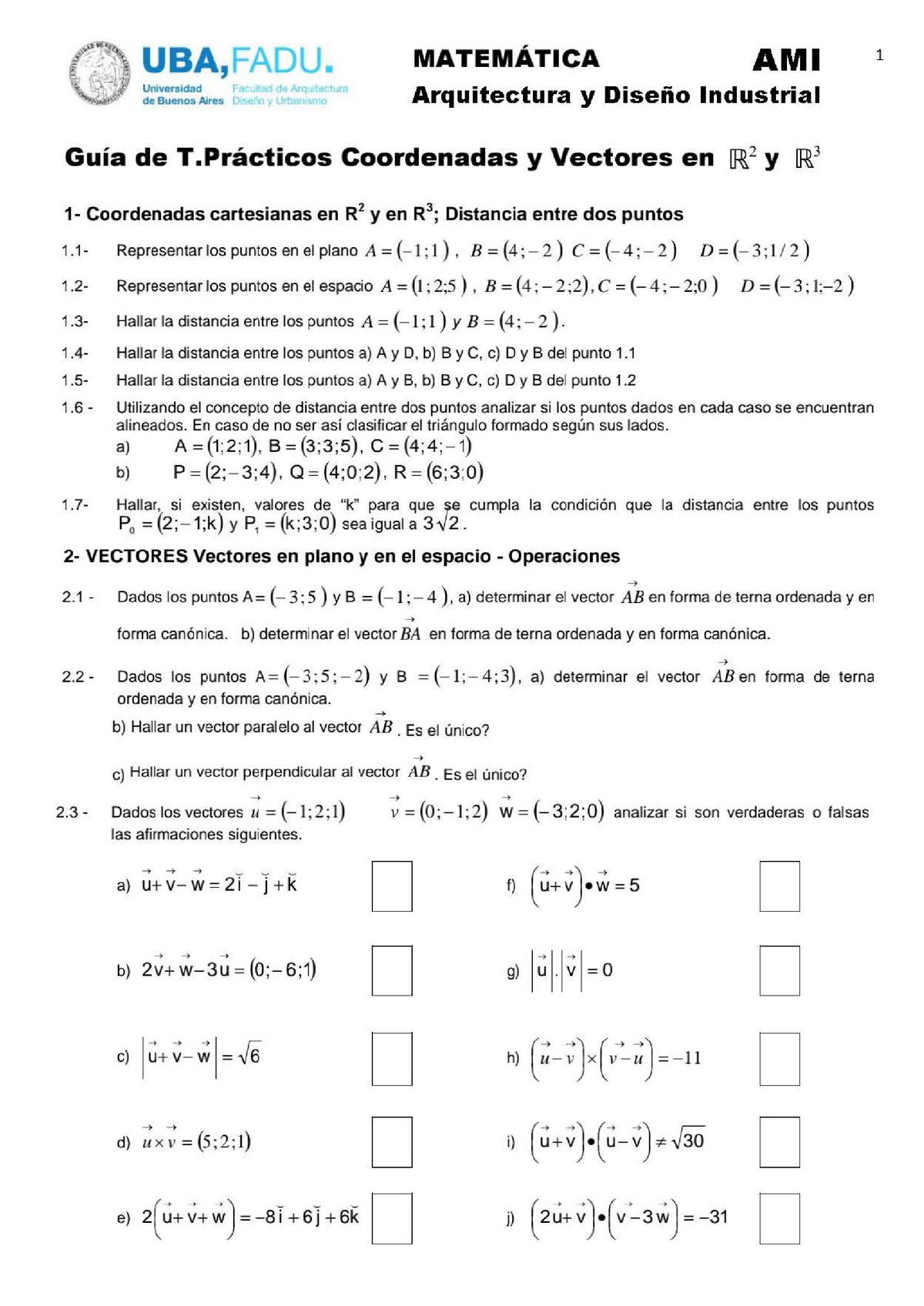 1-Guía De Trabajos Prácticos Vectores CV 2021 - Matemática 51 CBC - Studocu