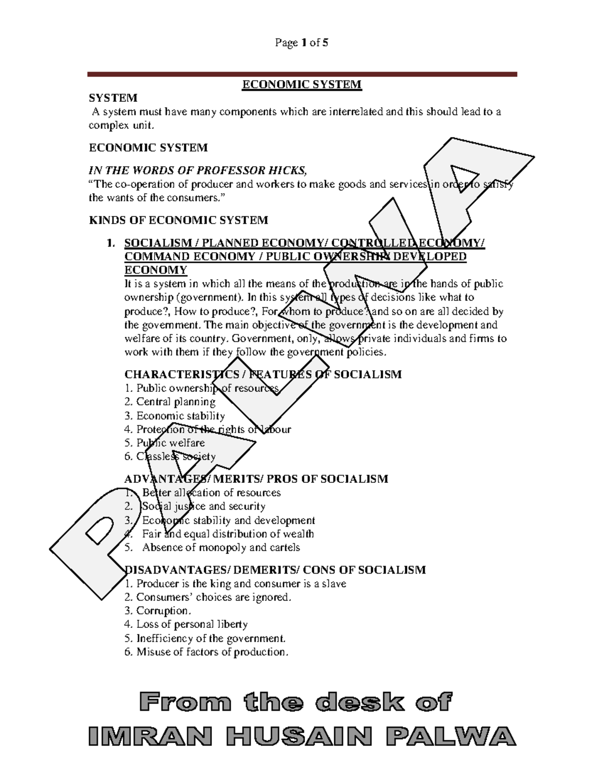 Economic Systems - good notes.. - ECONOMIC SYSTEM SYSTEM A system must ...