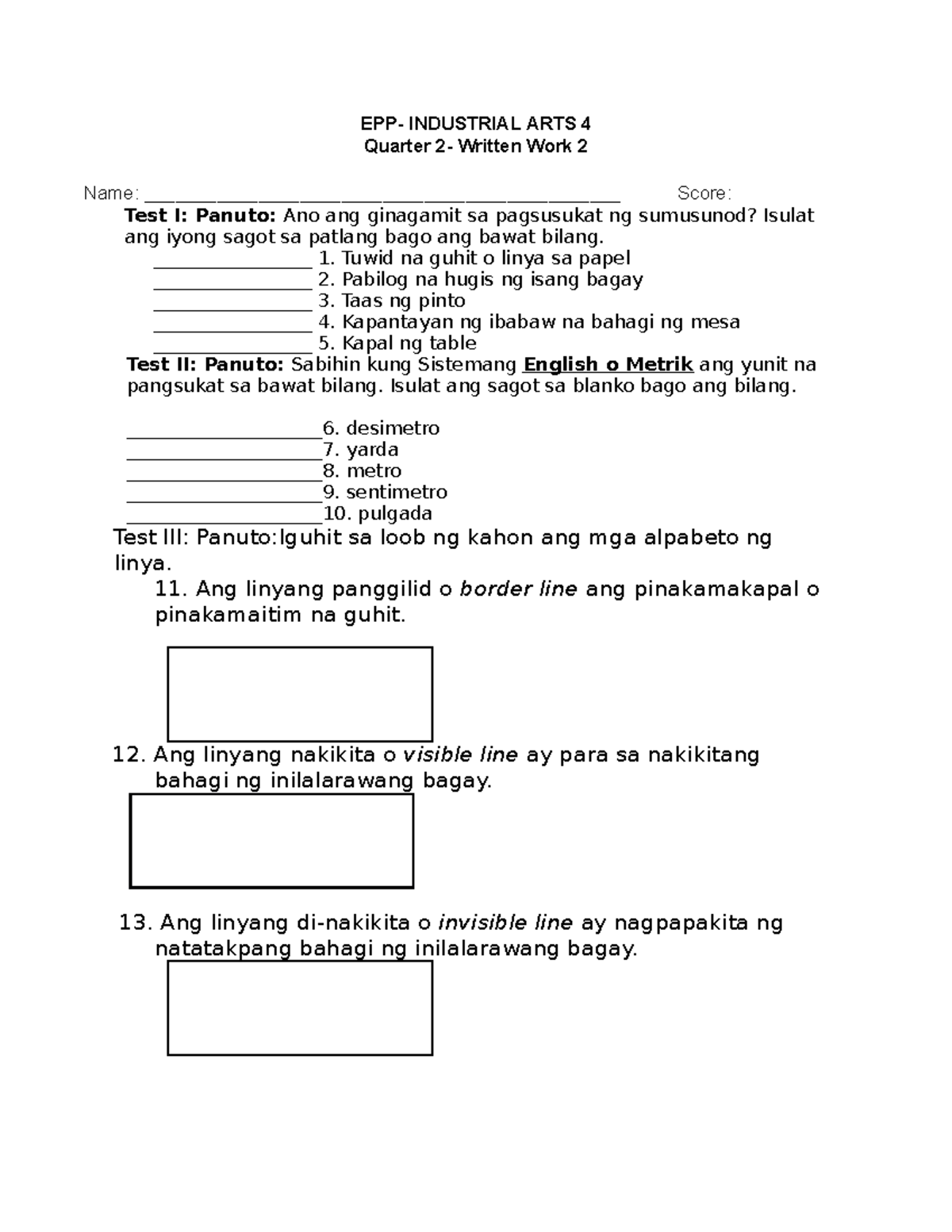 EPP 987654ewefg EPP INDUSTRIAL ARTS 4 Quarter 2 Written Work 2 Name Studocu