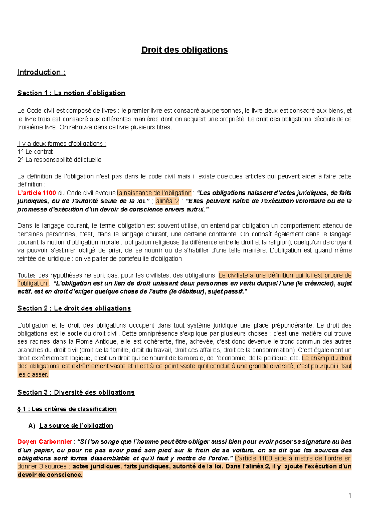 Droit des obligations - Droit des obligations Introduction : Section 1 ...