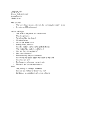 Geology 101- Week 1 Notes - Geology 001 Oregon State university Alyssa ...
