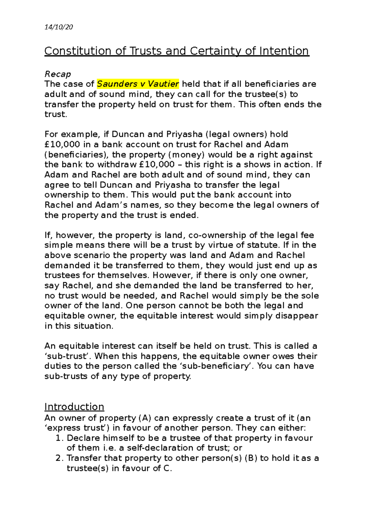 Constitution of Trusts and Certainty of Intention - This often ends the ...