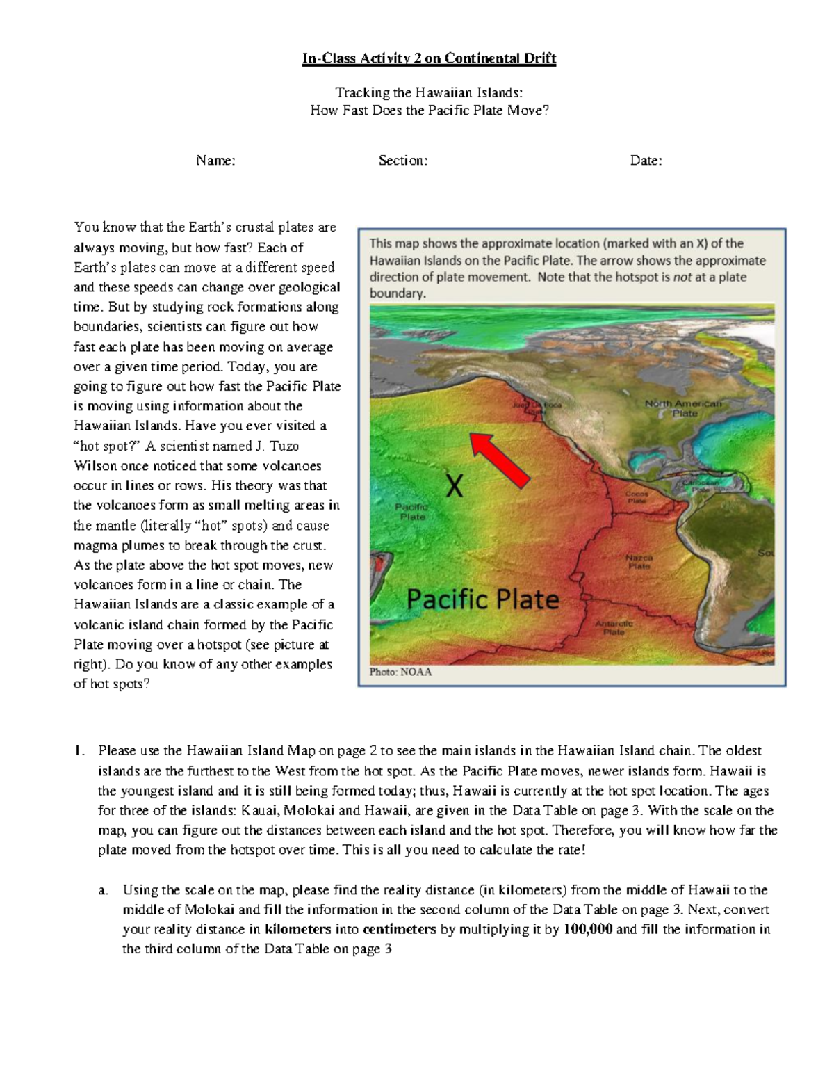 In-class activity 2 on Continental Drift - In-Class Activity 2 on ...