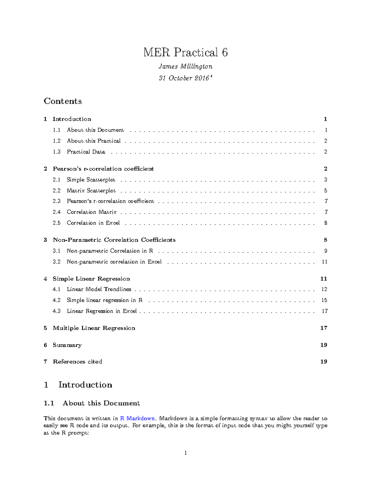 MER Practical 6 2016 - Statistics - MER Practical 6 James Millington 31 ...