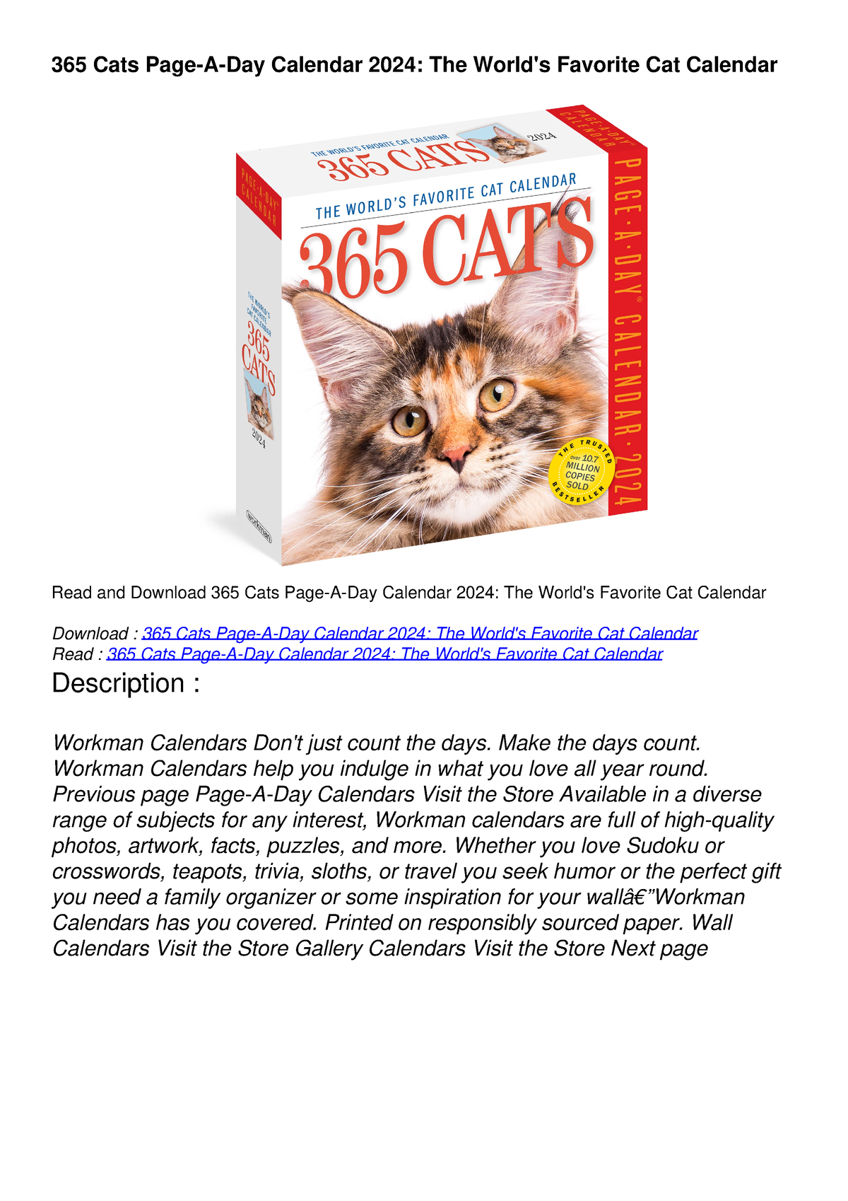 get [PDF] Download 365 Cats PageADay Calendar 2024 The World's