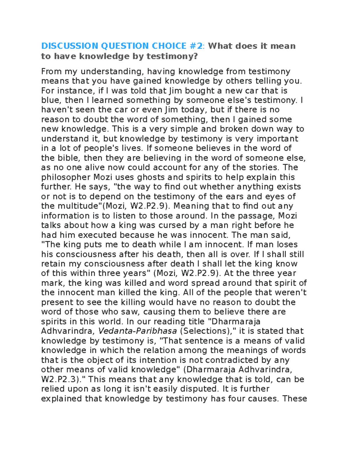 Discussion Question Choice 2 What does it mean to have knowledge by