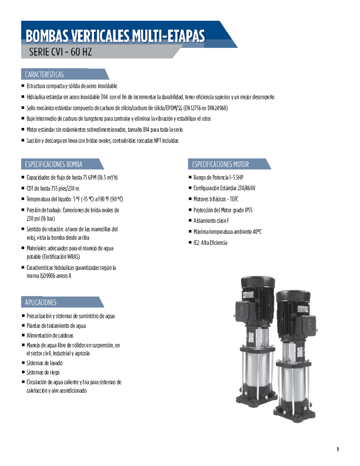 Catalogo DE Bombas Verticales - SERIE CVI - 60 HZ BOMBAS VERTICALES ...