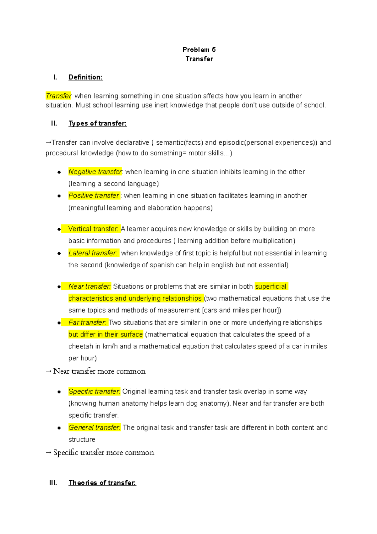 Problem 5 Transfer - Problem 5 Transfer I. Definition: Transfer: when ...