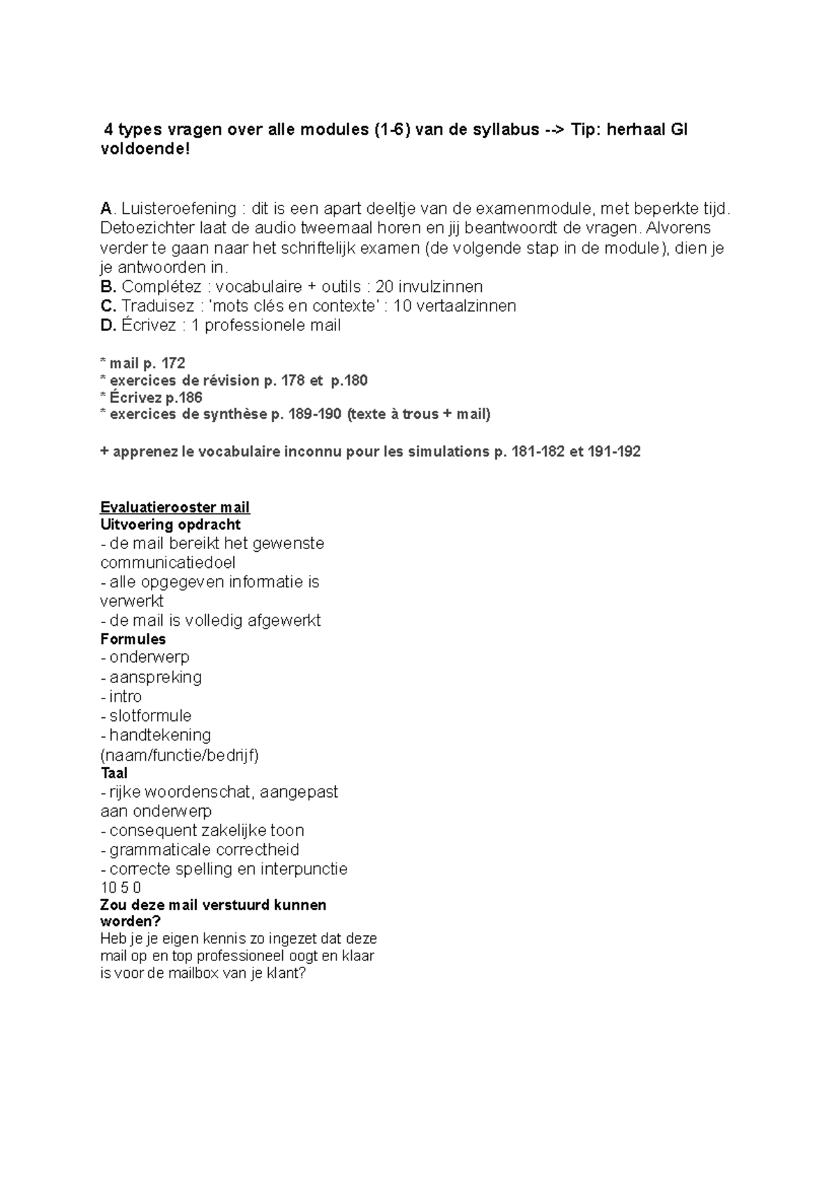 Examen Frans - 4 Types Vragen Over Alle Modules (1-6) Van De Syllabus ...