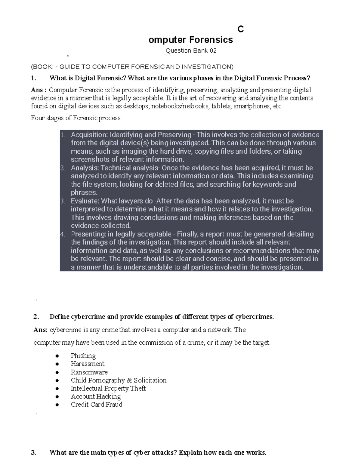 CF Question BANK 02 C omputer Forensics Question Bank 02 (BOOK