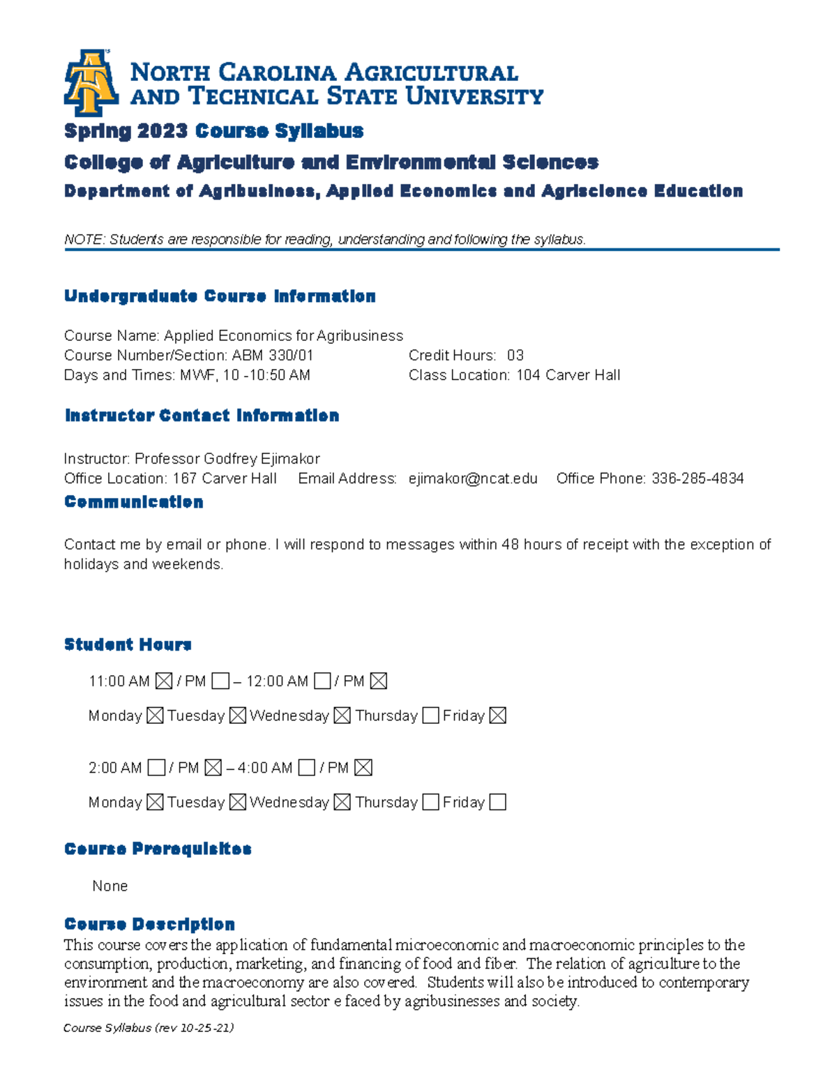 ABM 330 Syllabus, Spring 2023 - Spring 2023 Course Syllabus College of ...