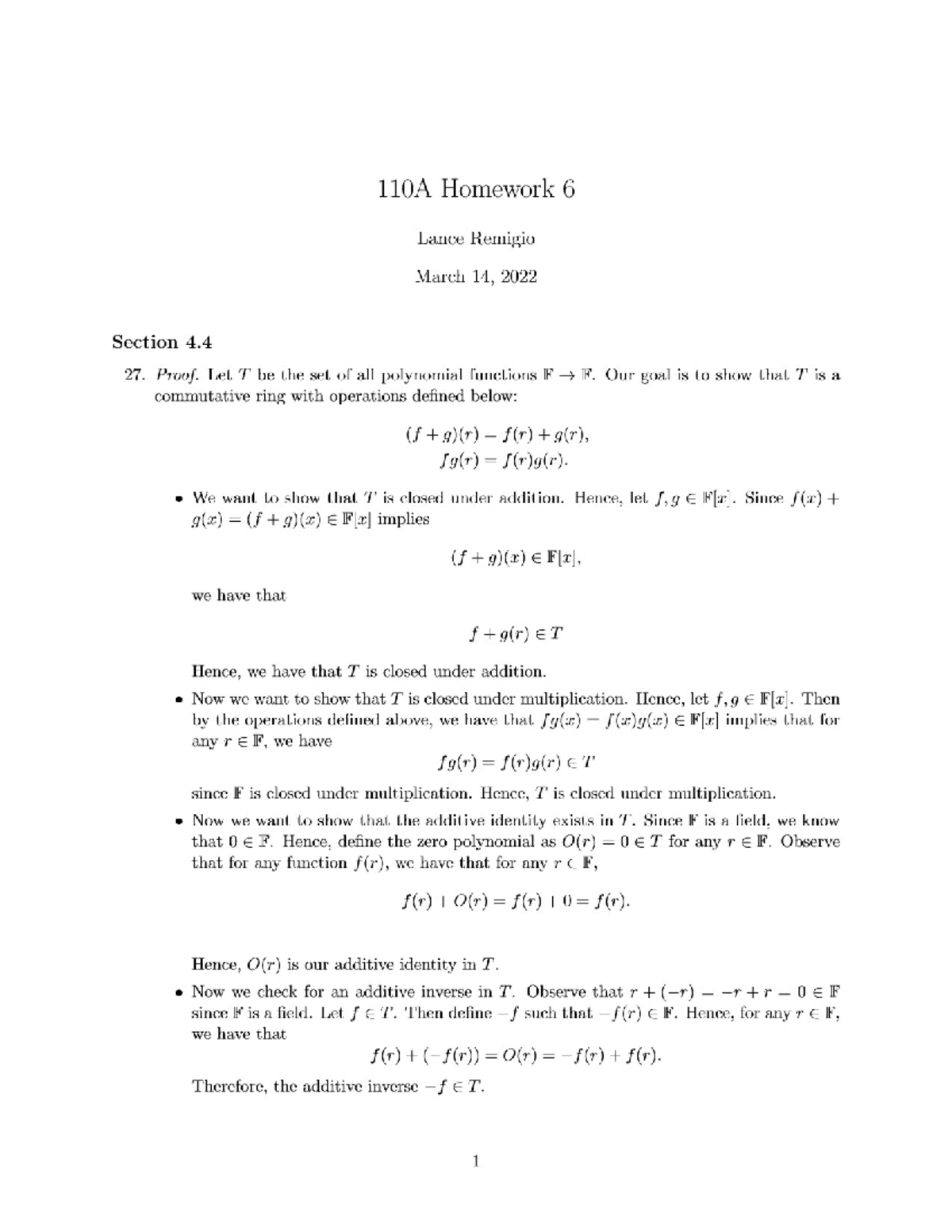 110A Homework 6 Covers solutions to problems from Hungerford Algebra