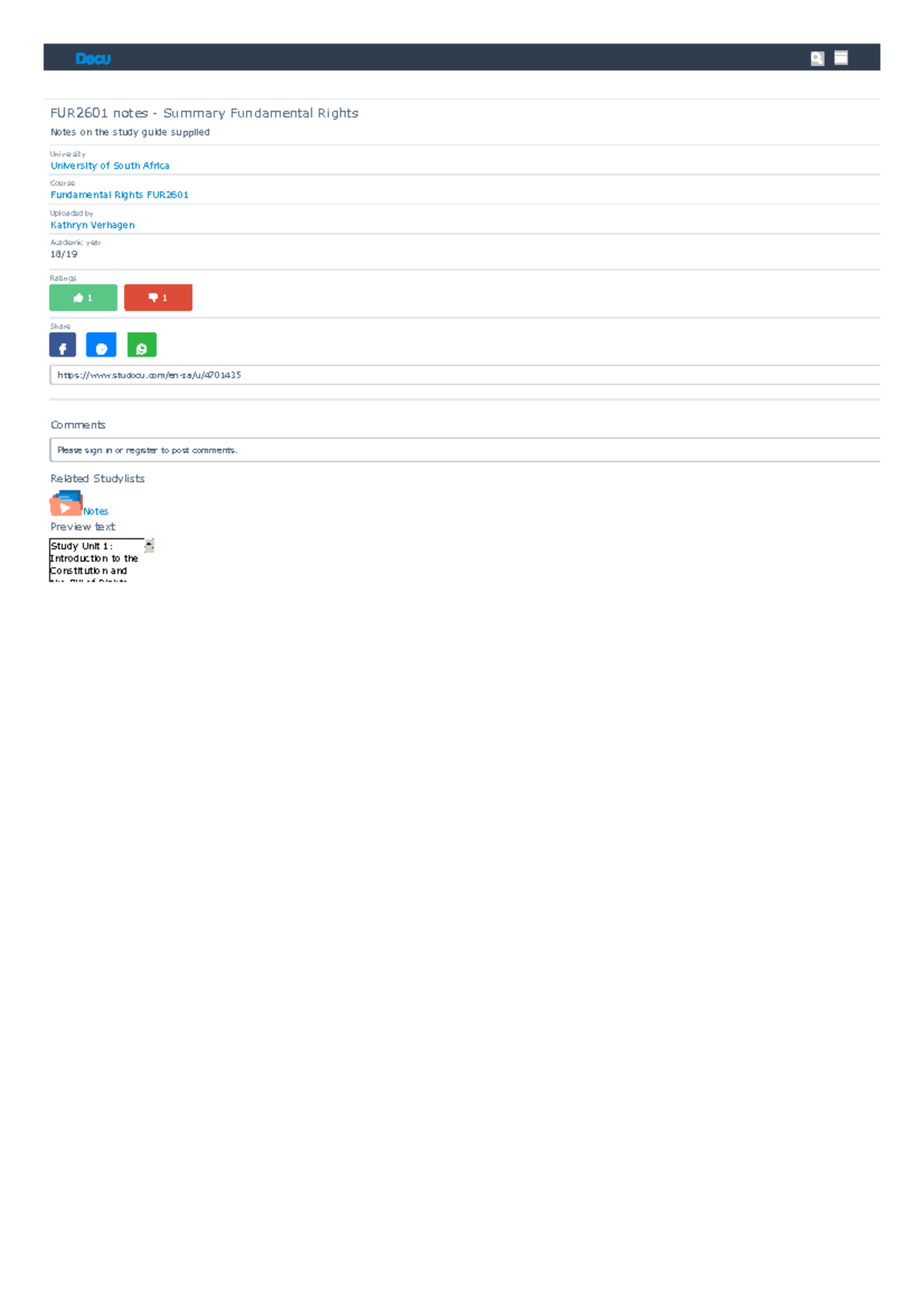FUR2601 notes - Summary Fundamental Rights - Unisa - Stu Docu - FUR2601 ...