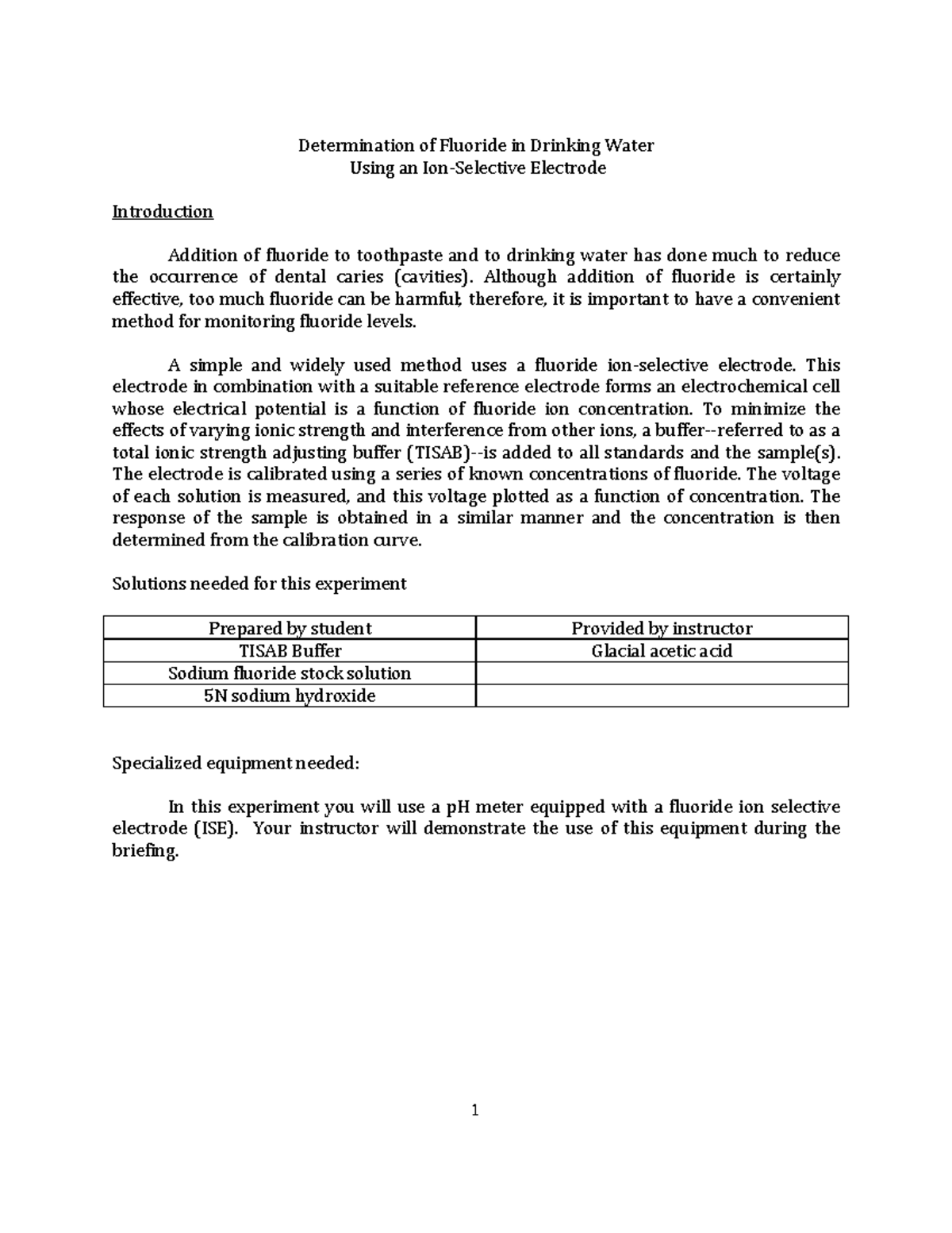 Determination of fluoride in tap water - Determination of Fluoride in ...
