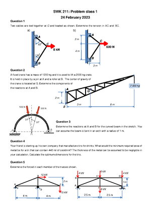 2024 SWK 211 Tutorial 3 - Revision questions on Centroid and moments of ...