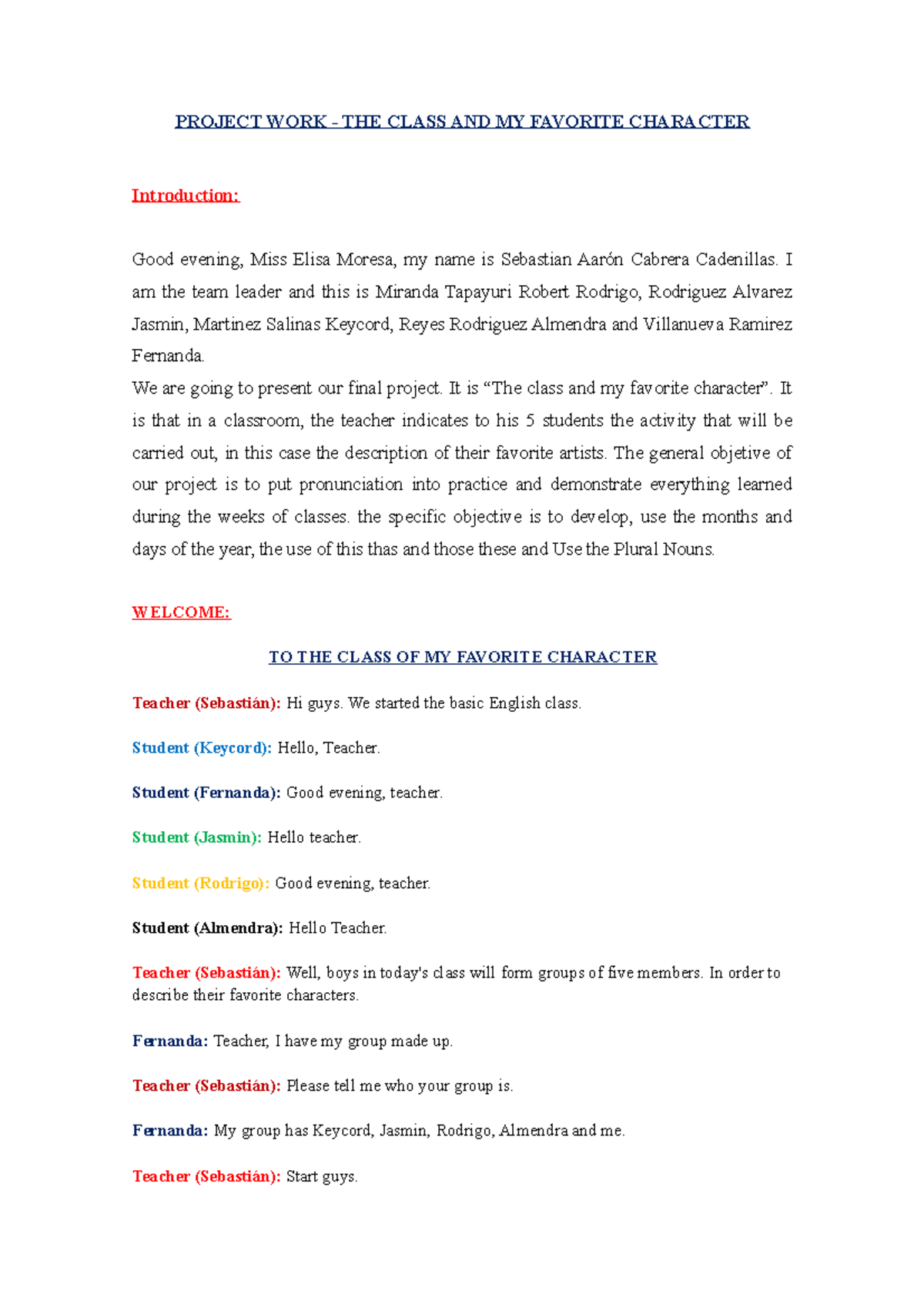 1 - Project WORK III TEXT Process - PROJECT WORK - THE CLASS AND MY ...