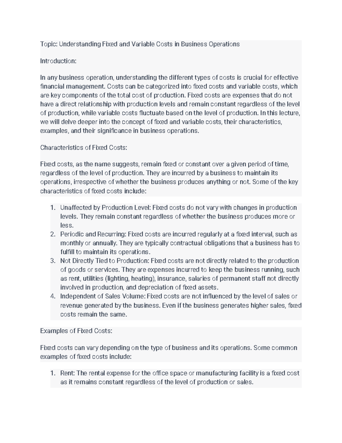 MKT2210 lecture notes 146 - Topic: Understanding Fixed and Variable ...