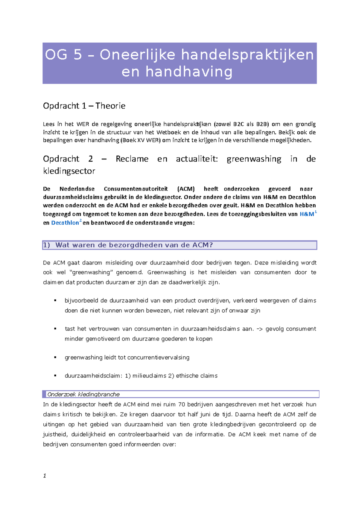OG 5 - OG 5 - OG 5 – Oneerlijke Handelspraktijken En Handhaving ...