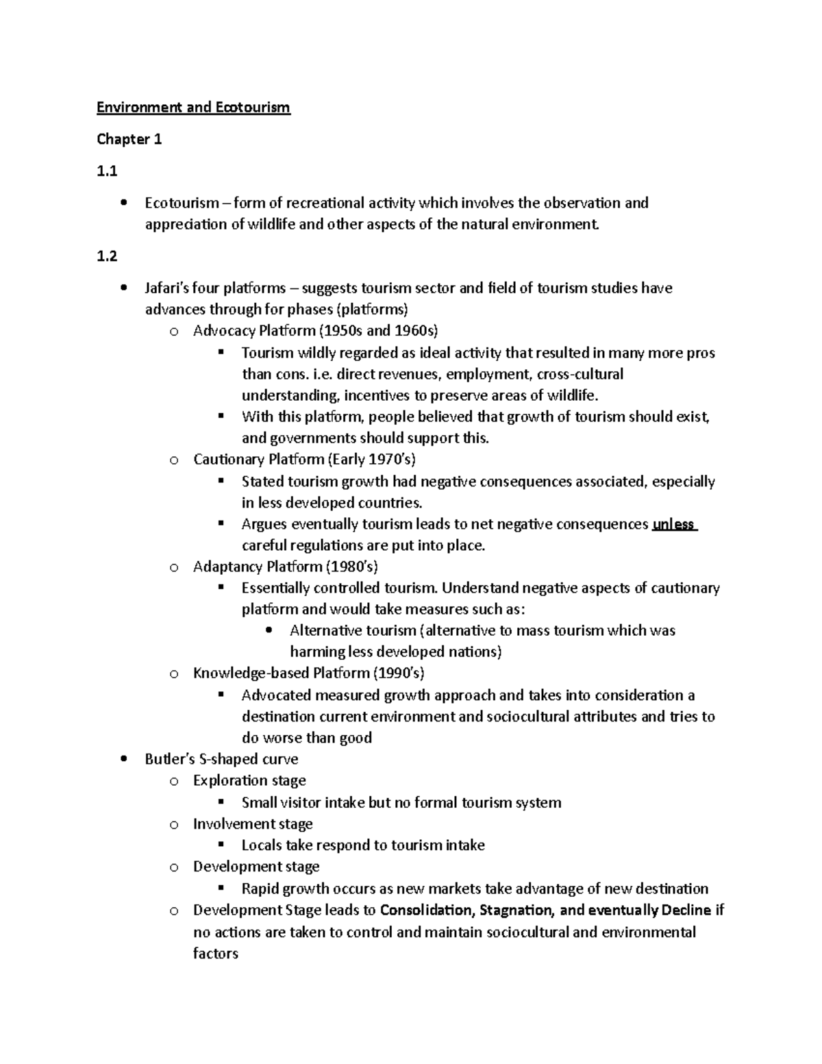 Environment and Ecotourism Notes - Environment and Ecotourism Chapter 1 ...