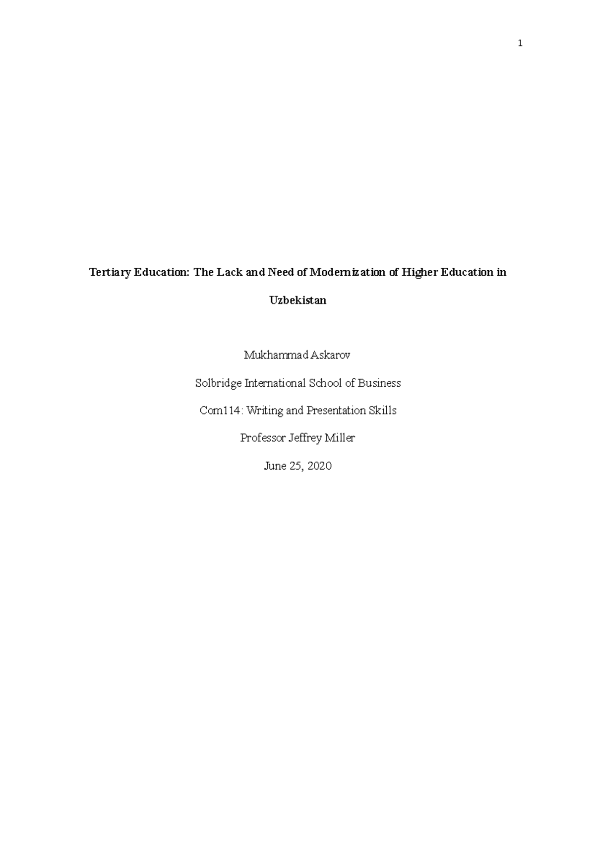 Tertiary Education Research Paper - Tertiary Education: The Lack and ...
