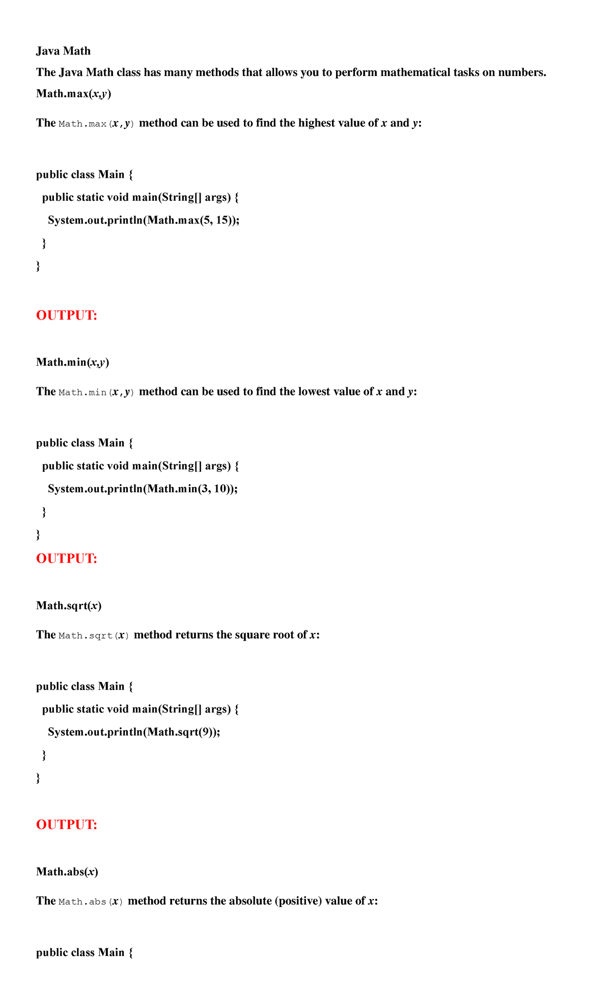 Java - Math(x,y) The Math(x,y) method can be used to find the highest ...