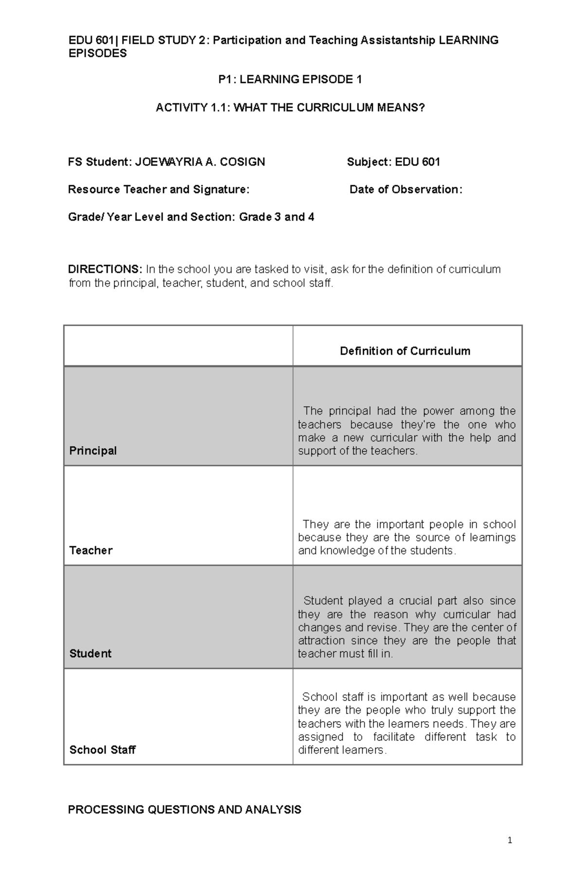 FS2 Episode 1 - EPISODES P1: LEARNING EPISODE 1 ACTIVITY 1: WHAT THE ...