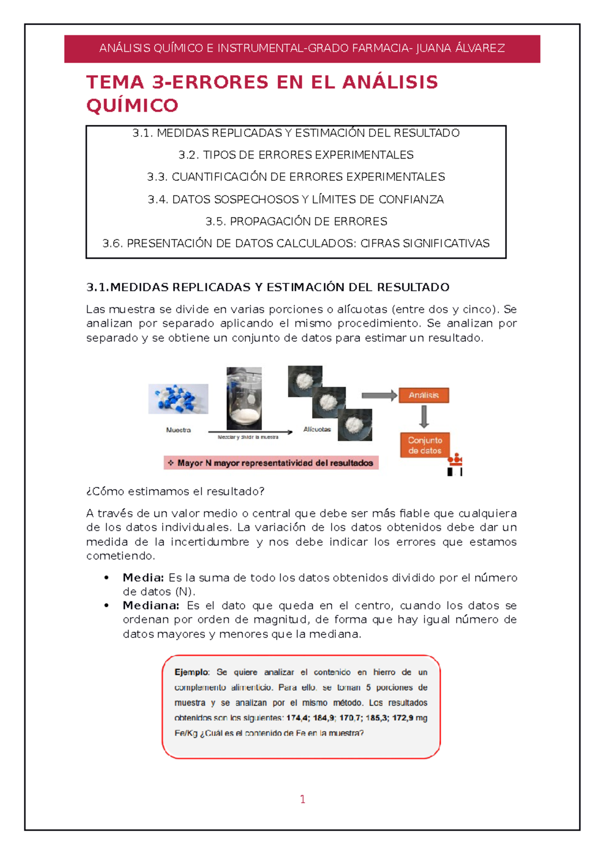 TEMA 3ERRORES EN EL ANÁLISIS TEMA 3ERRORES EN EL ANÁLISIS QUÍMICO 3. MEDIDAS REPLICADAS Y TEMA 3ERRORES EN EL ANÁLISIS TEMA 3ERRORES EN EL ANÁLISIS QUÍMICO 3. MEDIDAS REPLICADAS Y