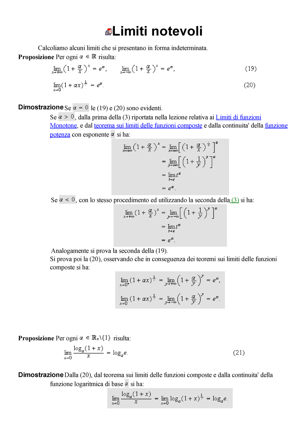 Appunti Su Limiti Notevoli E Limiti Di Funzioni Monotone Ed Elementari Matematica I Aa 2015 8403