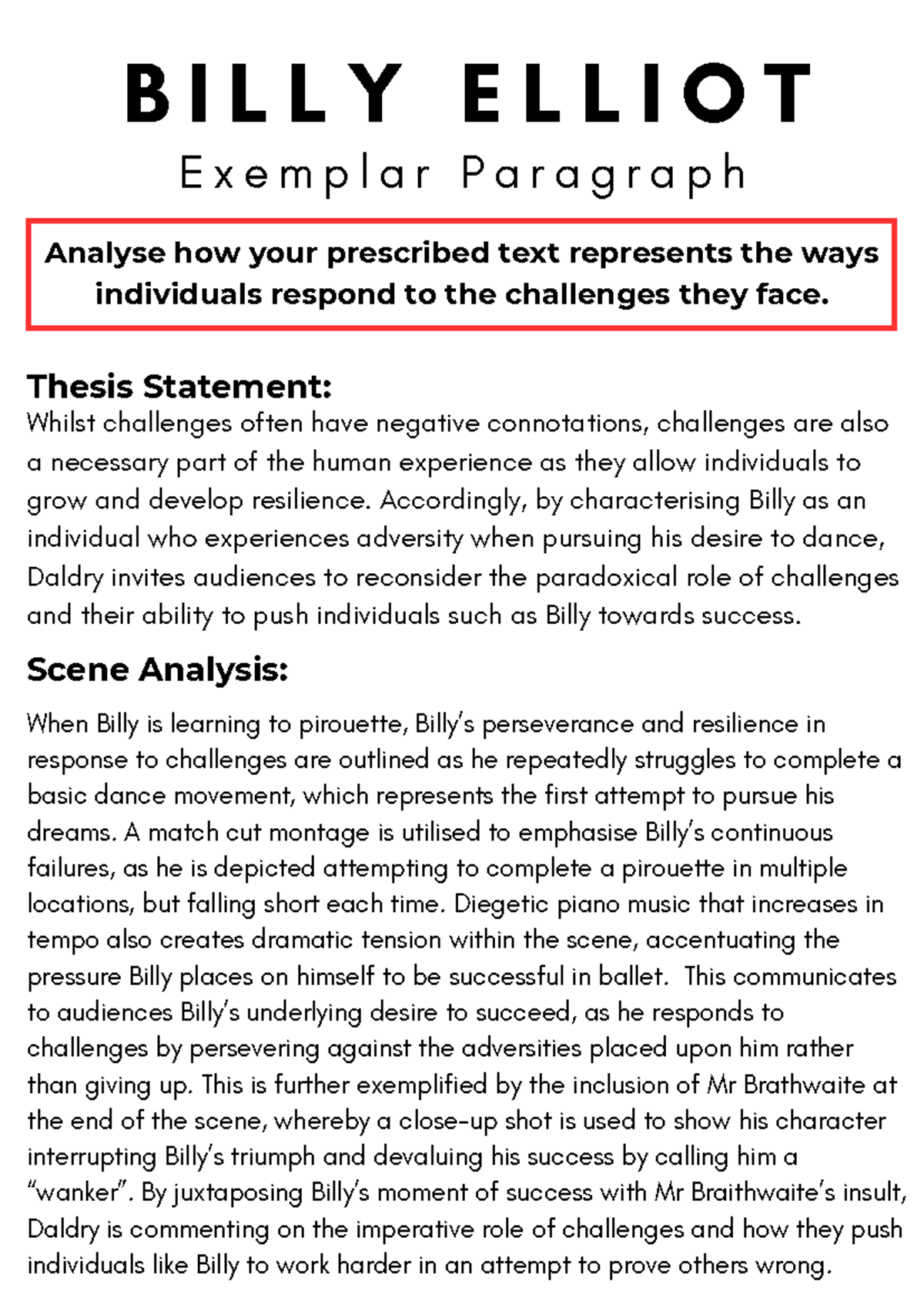 Exemplar Paragraph - B I L L Y E L L I O T E x e m p l a r P a r a g r ...