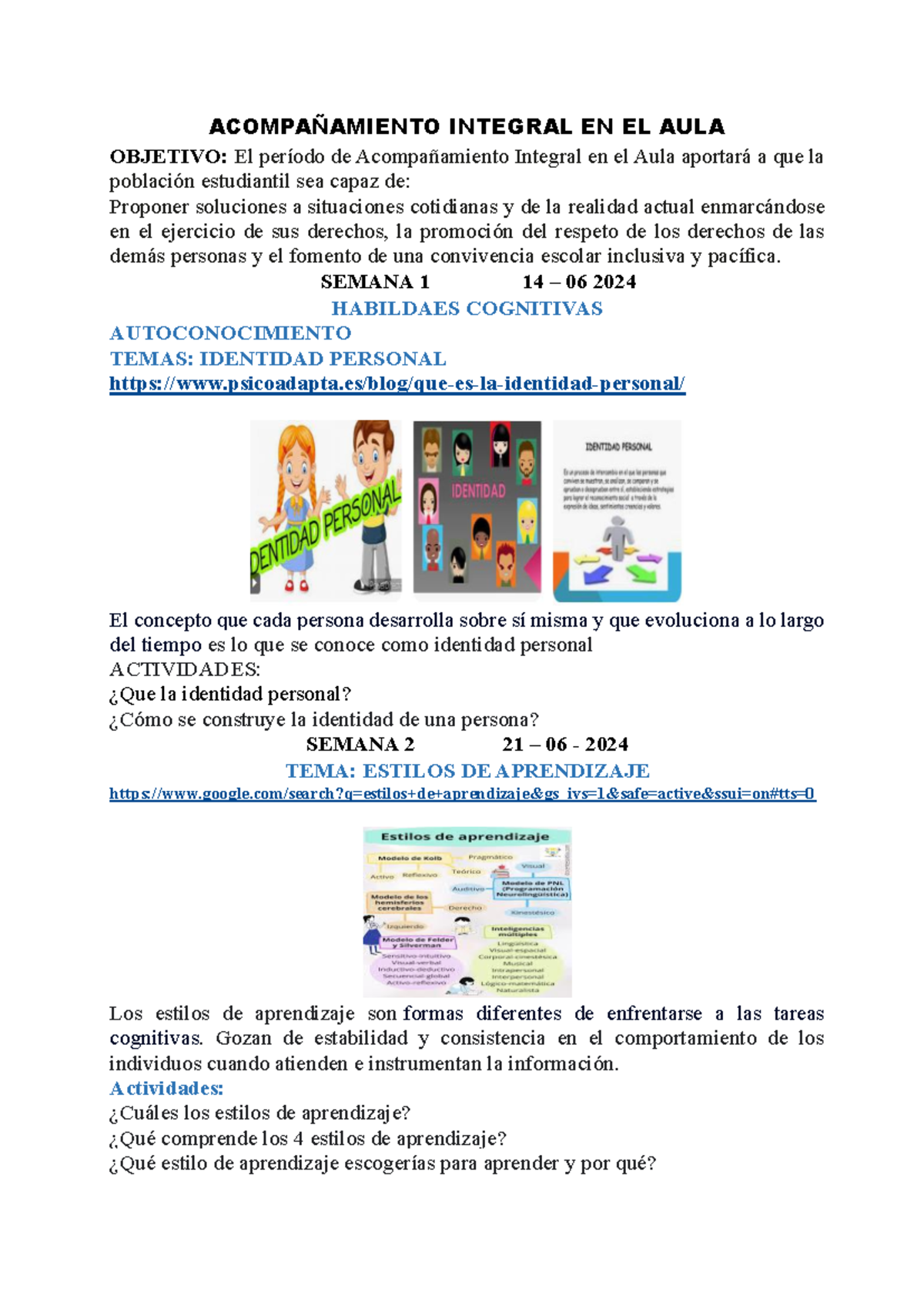 Actividades DE Acompañamiento Integral EN EL AULA, Animación A LA ...