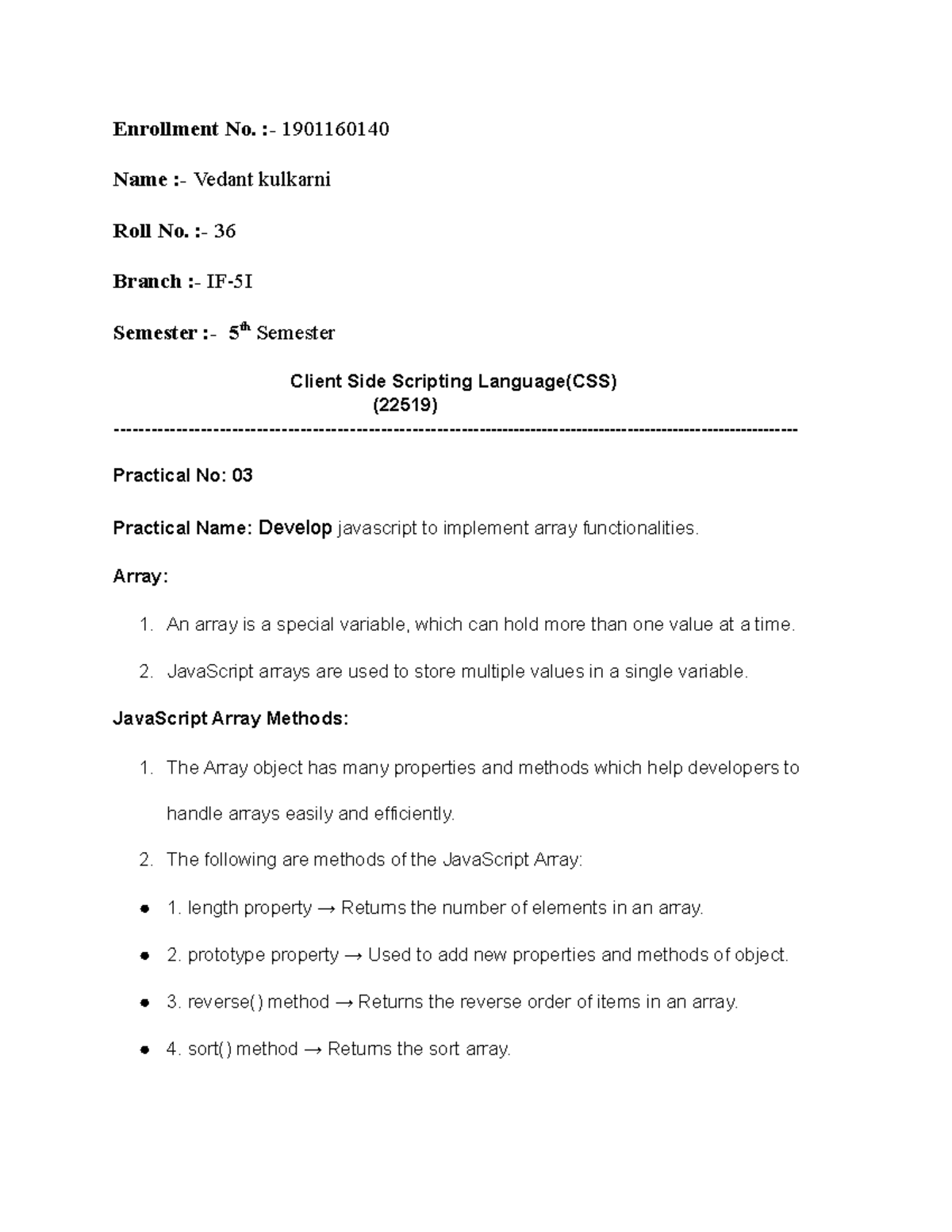 CSS Practical No-3 - imp - Enrollment No. :- 1901160140 Name :- Vedant ...