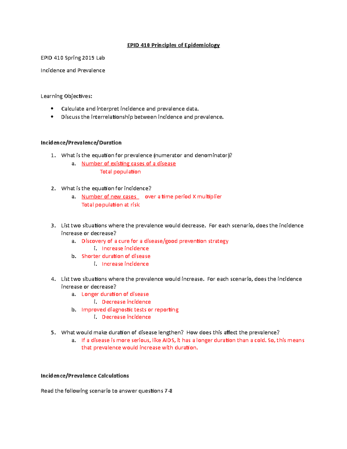 Incidence and Prevalence Lab student - EPID 410 Principles of ...