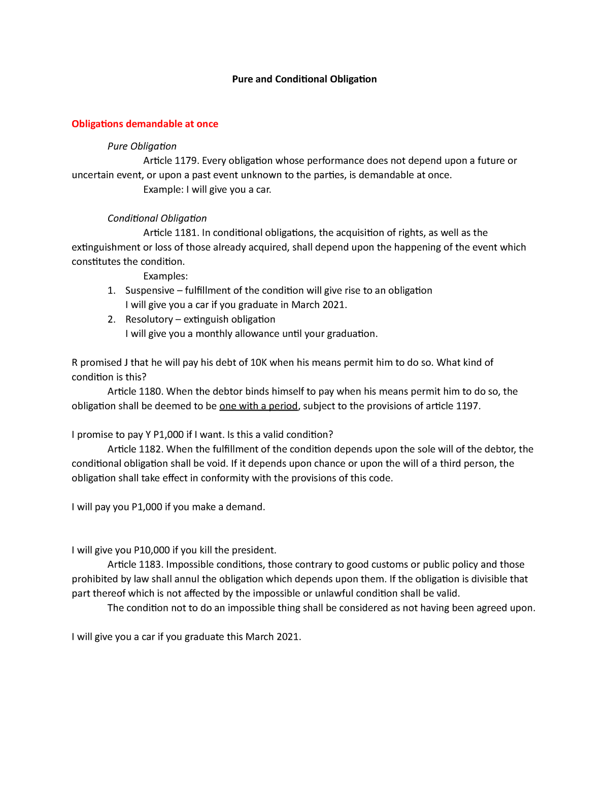 Pure And Conditional Obligations - Pure And Conditional Obligation ...