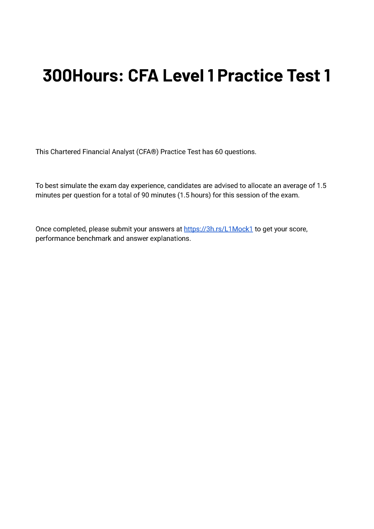 Free CFA Level 1 Practice Test 1 - 300Hours - 300Hours: CFA Level 1 ...