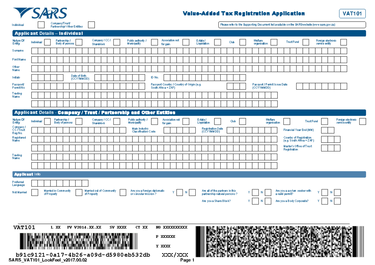 VAT101 Value Added Tax Registration Application External form - VAT 101 ...