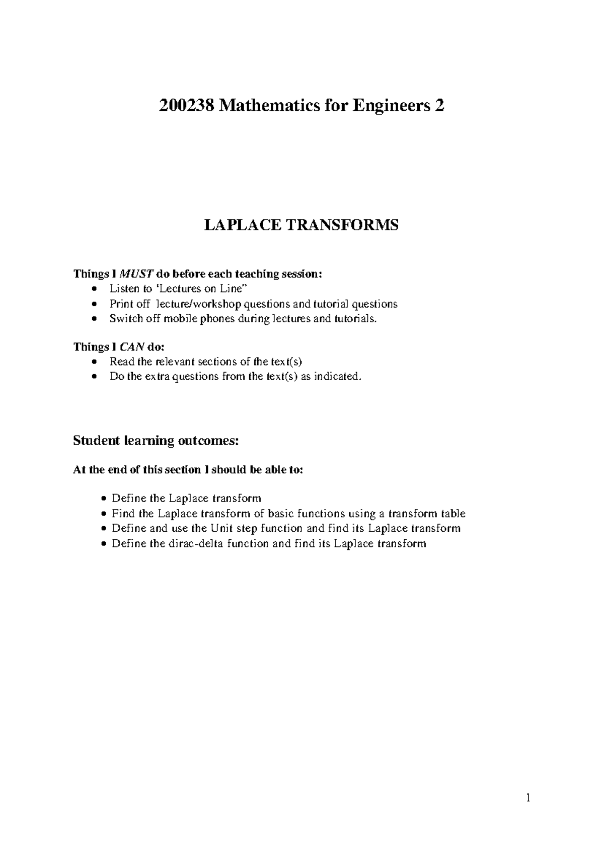 5 Laplace Transforms Learning Materials 200238 Mathematics For