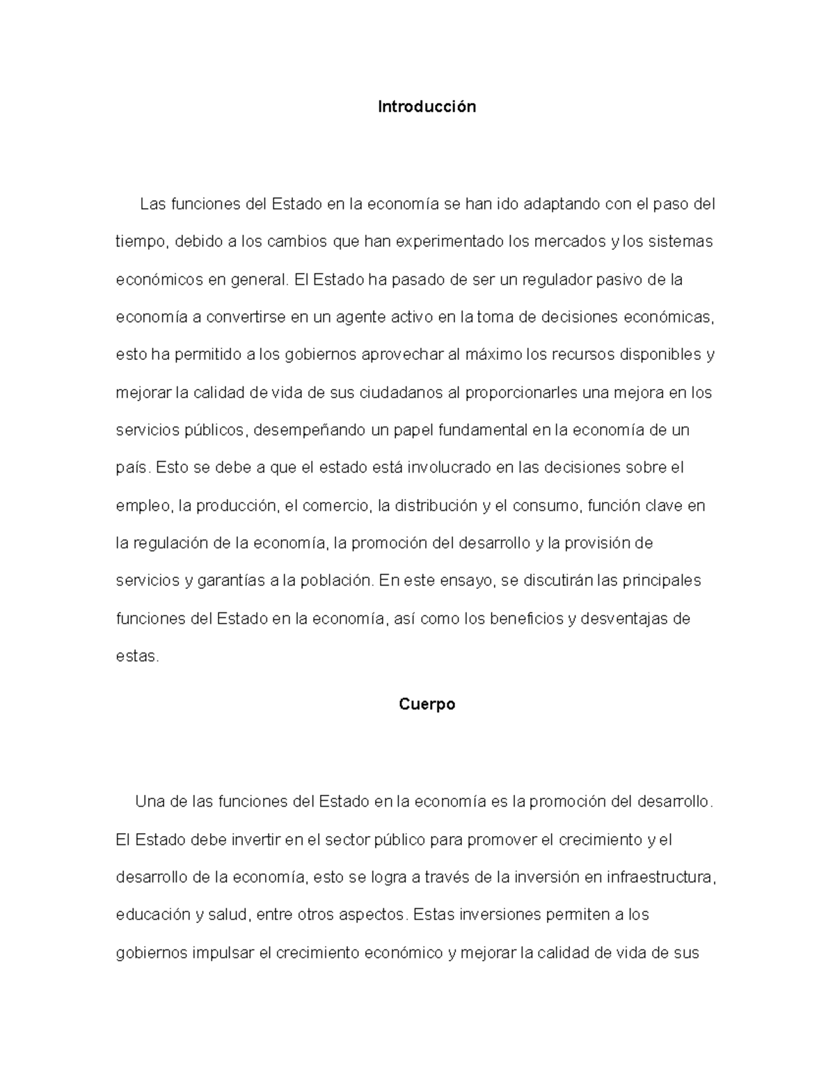 Economia Tarea 3 Introducci n Las Funciones Del Estado En La Econom a