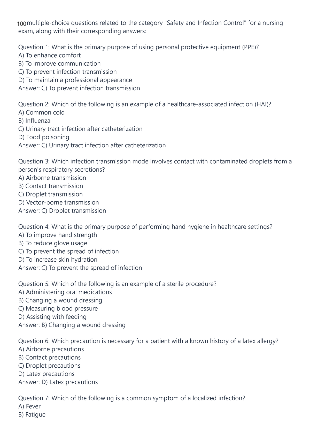 Nursing EXAM Nclex-RN 100 MCQ Answers FOR Practice Category Safety and ...