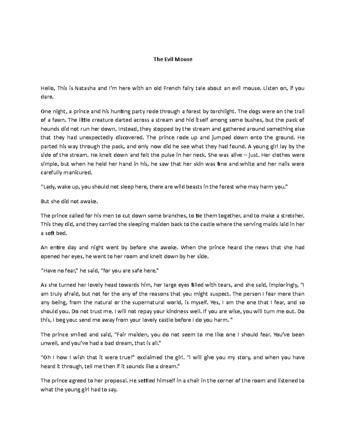 The Evil Mouse- Text - The Evil Mouse Hello, This is Natasha and I’m ...